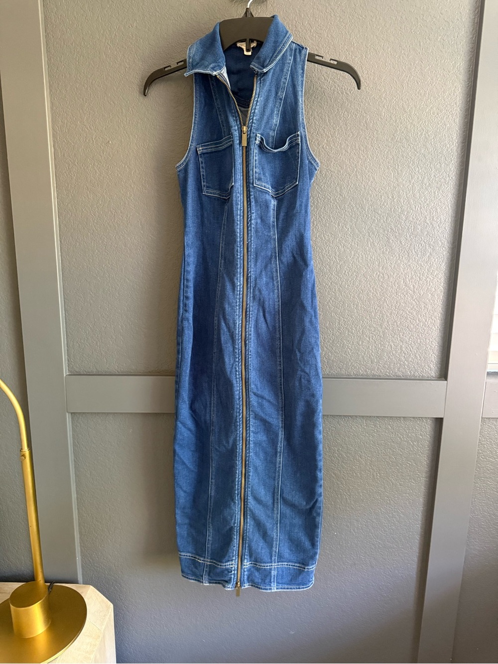PILCRO • fitted denim midi dress sleeveless tank XXS cowgirl western anthro - Picture 5 of 8